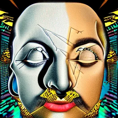 Image similar to portrait of a uncanny artist by Chor Boogie and Salvador Dali collaboration, digital art, mix of aesthetics, close up, high details