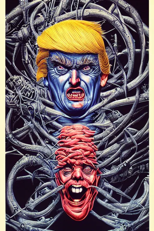 Image similar to donald trump's disgusting true form, horror, high details, intricate details, by vincent di fate, artgerm julie bell beeple, 90s, inking, vintage 60s print, screen print