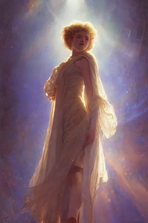 Image similar to julia garner as doctor who, radiant light, caustics, heroic, bright iridescent light, by gaston bussiere, bayard wu, greg rutkowski, maxim verehin bloom dramatic lighting