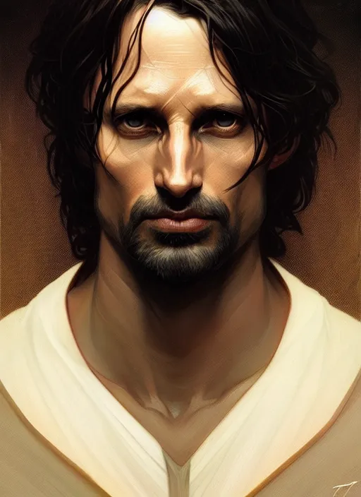 Image similar to symmetry!! portrait of aragorn, intricate, elegant, highly detailed, digital painting, artstation, concept art, smooth, sharp focus, illustration, art by artgerm and greg rutkowski and alphonse mucha