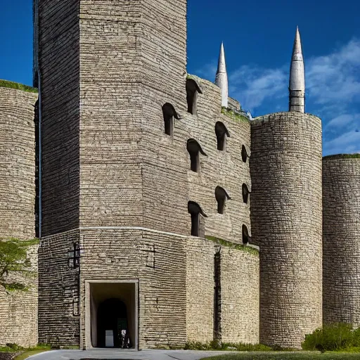 Image similar to a sci - fi beautiful brutalist monumental gothic castle, with many rounded brutalist towers sprouting from the base tower creating a complex and unique geometric building, photography