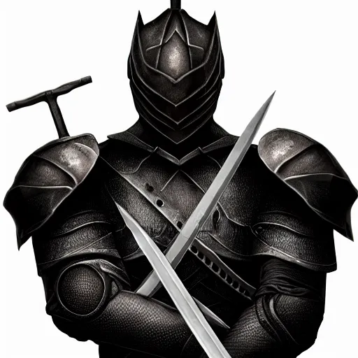 Prompt: black man knight with sword symmetrical realistic fantasy on white bear