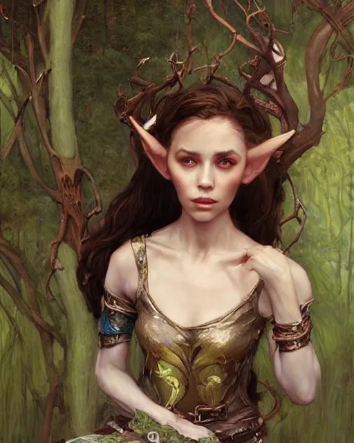 Image similar to a beautiful elf princess, oil painting, by Fernanda Suarez and and Edgar Maxence