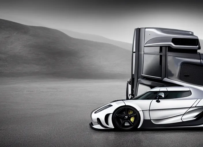 Image similar to a truck designed by koenigsegg, highly detailed, 8 k, sharp focus, depth of field, finely detailed car, high contrast, concept art, unreal engine