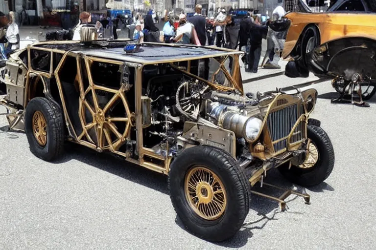 Prompt: steampunk 1 9 2 2 delorean