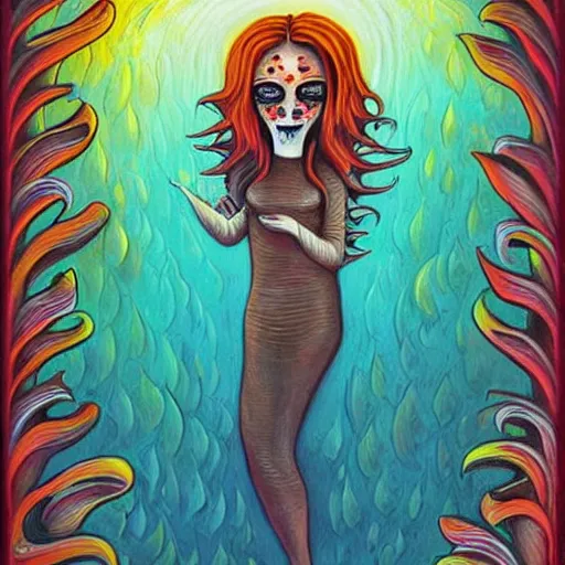 Prompt: macabre painting of the soft dive of oblivion by jeremiah ketner | horror themed | creepy