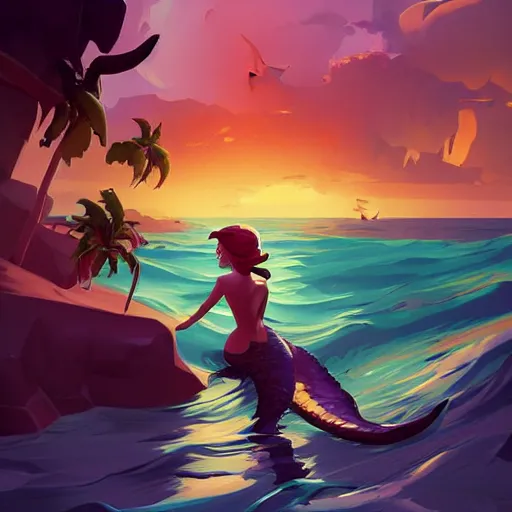 Image similar to painting mermaid treasure on sea of thieves game avatar hero smooth face median photoshop filter cutout vector, behance hd by jesper ejsing, by rhads, makoto shinkai and lois van baarle, ilya kuvshinov, rossdraws global illumination