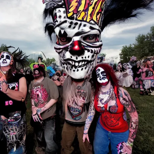 Image similar to juggalos invading a grateful dead concert, highly detailed facial expressions