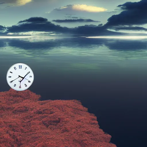 Prompt: a clock floating on an floating island, there are clouds around, it is on earth, on the background there are other floating islands too, floating at the ozone layer, cartoony, 4 k resolution, award winning