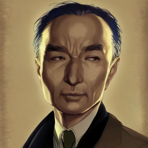 Image similar to portrait of robert oppenheimer - exorcist, anime fantasy illustration by tomoyuki yamasaki, kyoto studio, madhouse, ufotable, square enix, cinematic lighting, trending on artstation