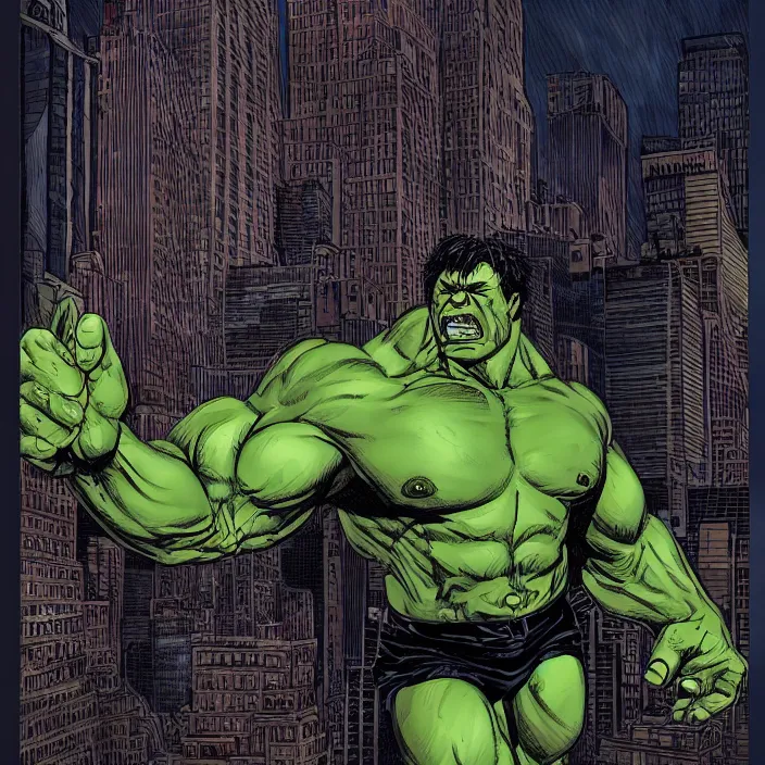 Image similar to a portrait of the incredible hulk looking angry in new york city by james jean and brian despain dramatic lighting.