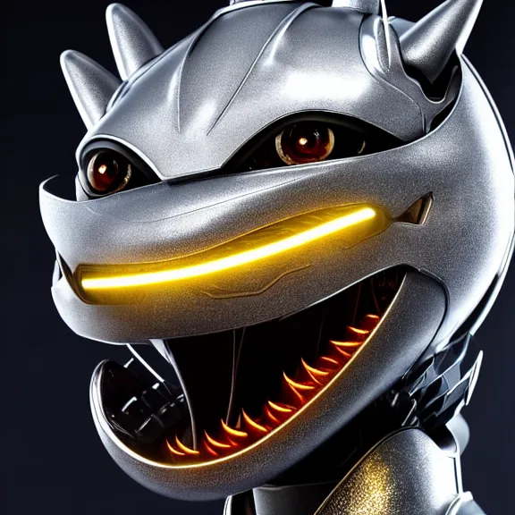 Image similar to close up headshot of a cute beautiful stunning anthropomorphic female robot dragon, with sleek silver metal armor, glowing OLED visor, facing the camera, high quality maw open and about to eat your pov, food pov, camera looking into the maw, the open maw being highly detailed and soft, highly detailed digital art, furry art, anthro art, sci fi, warframe art, destiny art, high quality, 3D realistic, dragon mawshot, maw art, pov furry art, furry mawshot, macro art, dragon art, Furaffinity, Deviantart, Eka's Portal, G6