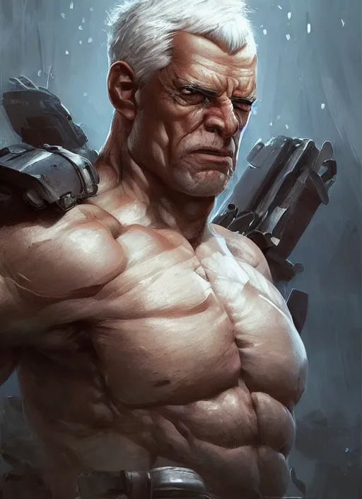 Prompt: detailed character concept illustration, strong muscular older soldier, white uncrop background, sharp focus, illustration, highly detailed, digital painting, concept art, matte, art by wlop and artgerm and greg rutkowski, masterpiece