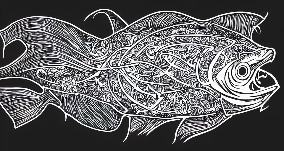 Prompt: illustration of an anglerfish, stylized linework, ornamentation, artistic