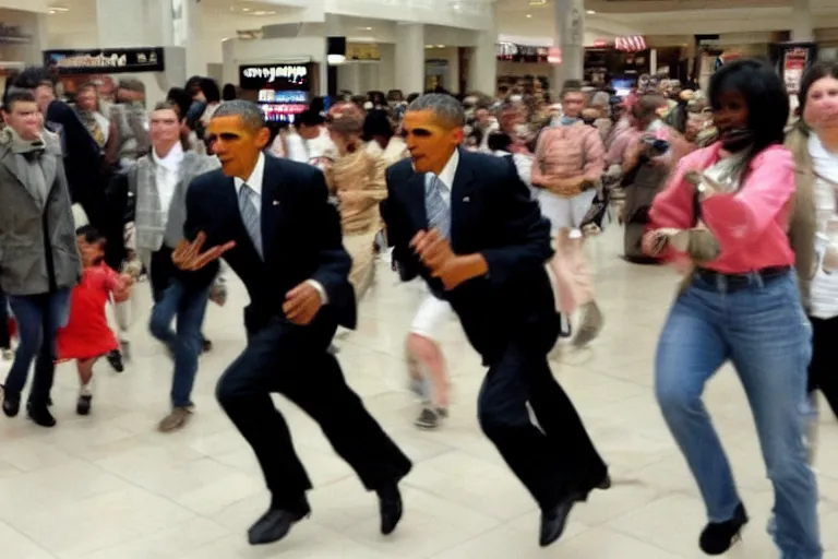 Image similar to CCTV Footage obama chasing people in the mall