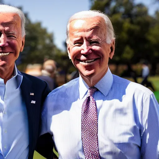 Image similar to A photo of joe biden teams up with a teenage joe biden, perfect faces, 50 mm, award winning photography