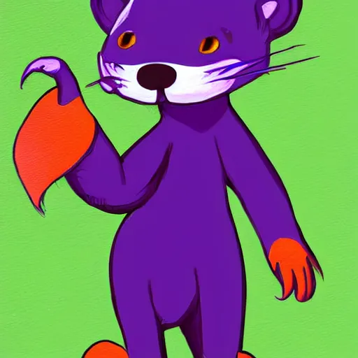 Prompt: furry ( fandom ) art of a cute anthropomorphic purple cartoon otter with antennas, digital art, painting, trending on furaffinity