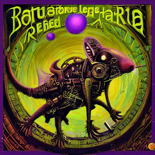 Image similar to steampunk rat, acid, 303, psychedelic, by paul lehr, cd cover