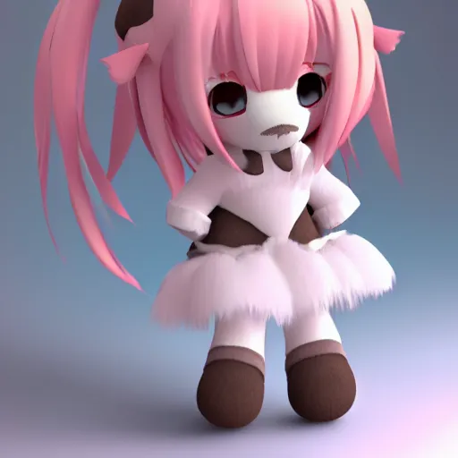 Image similar to cute fumo plush of a beargirl, anime girl, vray