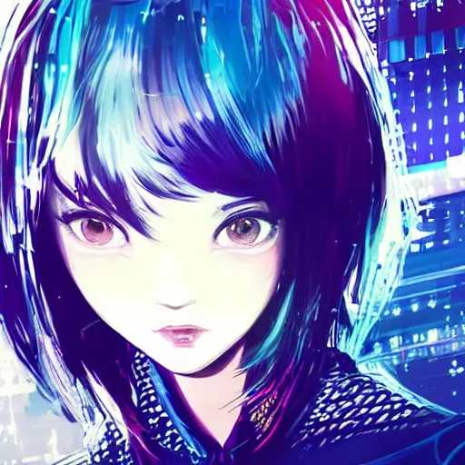 Image similar to Frequency indie album cover, luxury advertisement, indigo filter, blue and black colors. highly detailed post-cyberpunk sci-fi close-up schoolgirl in asian city in style of cytus and deemo, mysterious vibes, by Ilya Kuvshinov, by Greg Tocchini, nier:automata, set in half-life 2, beautiful with eerie vibes, very inspirational, very stylish, with gradients, surrealistic, dystopia, postapocalyptic vibes, depth of field, mist, rich cinematic atmosphere, perfect digital art, mystical journey in strange world, beautiful dramatic dark moody tones and studio lighting, shadows, bastion game, arthouse