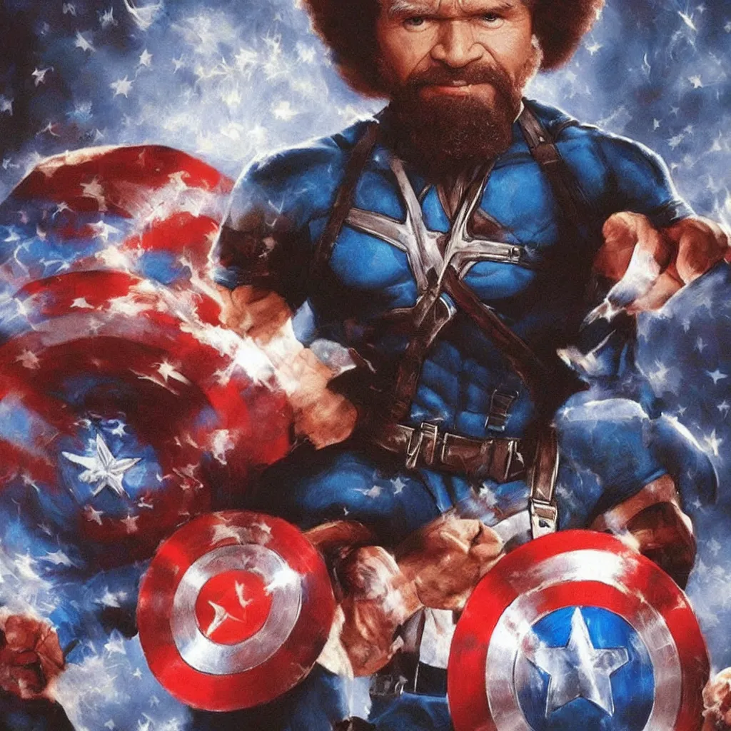 Image similar to Bob Ross as Captain America