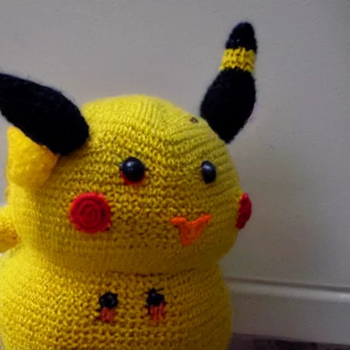 Prompt: a knitted Pikachu