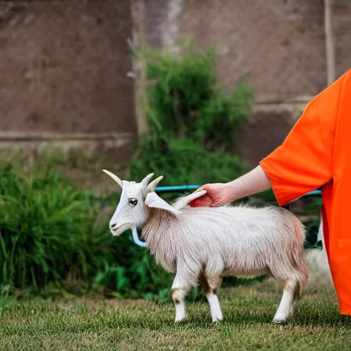 Prompt: cute goat wearing orange inmate clothes