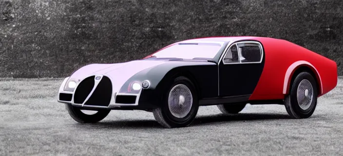 Image similar to a single bugatti type 5 7 sc atlantic and delorean hybrid, dslr, volumetric lighting