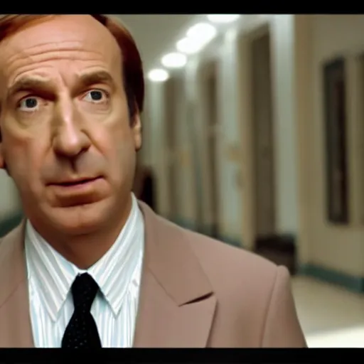 Prompt: Still frame from of Saul Goodman in a Wes Anderson movie, pastel colors