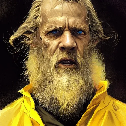 Prompt: portrait of a man by greg rutkowski, old jedi master nat skywalker, long messy hair, beard, wearing a yellow and black tactical gear, star wars expanded universe, highly detailed portrait, he is about 5 0 years old, digital painting, artstation, concept art, smooth, sharp foccus ilustration, artstation hq