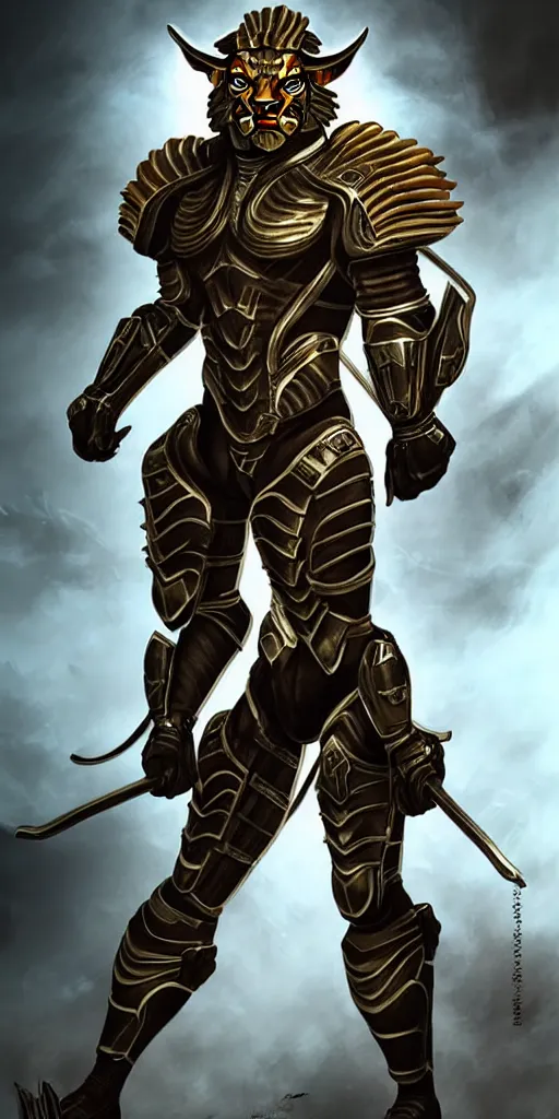 Image similar to liger soldier, character concept design, dramatic lighting, cinematic lighting, realistic, ultra detailed, fantasy character portrait, ultra realistic, intricate details, highly detailed concept art, movie footage