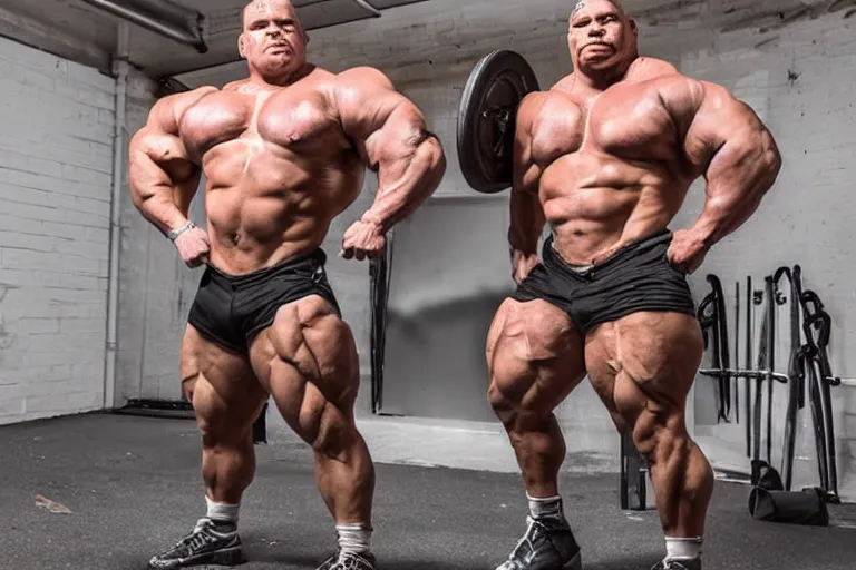 Image similar to strong muscle bulldogs facing directly at the camera outside