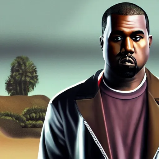 Prompt: kanye west as a gta loading screen, sharp, 4k, high details