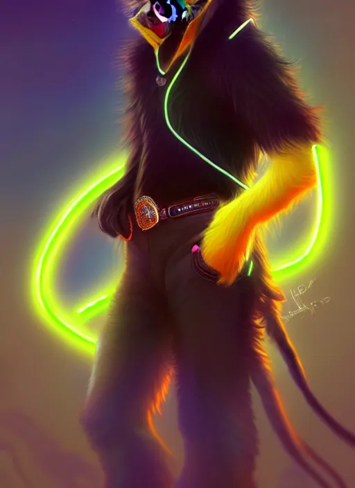 Image similar to wide angle beautiful full body portrait of a cute male anthropomorphic anthro border collie fursona wearing cowboy outfit in a neon metropolis, character design by charlie bowater, henry asencio, and ross tran, furry art, furaffinity, beautiful, glamor pose, detailed, aesthetic, trending on artstation