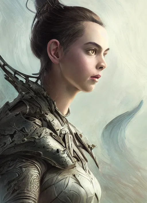 Image similar to a professional portrait of a beautiful young female, clothed in ethereal battle armor, olive skin, long dark hair, beautiful bone structure, symmetrical facial features, intricate, elegant, digital painting, concept art, smooth, sharp focus, finely detailed, illustration, from Valerian and the City of a Thousand Planets, in the style of Ruan Jia and Mandy Jurgens and Artgerm and Greg Rutkowski and William-Adolphe Bouguerea