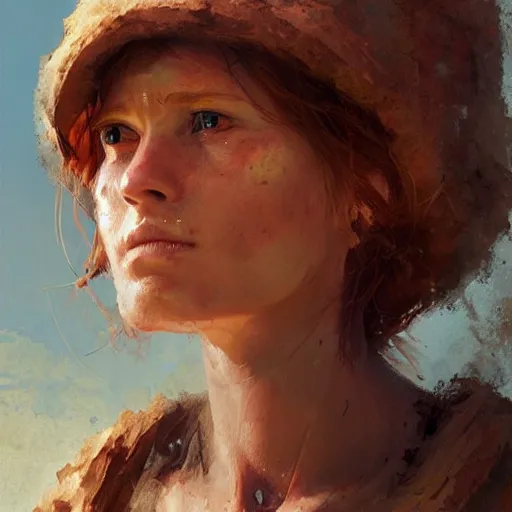 Prompt: a rustic woman mining, detailed face, redhead, by greg rutkowski, mandy jurgens