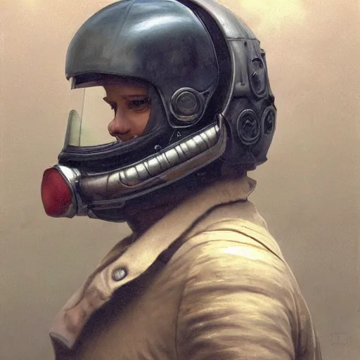 Prompt: a dreary realism portrait of masked diesel punk helmet on the art deco streets of the big city, artstation, award - winning realistic sci - fi concept art by jim burns and greg rutkowski, beksinski, a realism masterpiece, muted color palette, james gilleard, bruegel, alphonse mucha, and yoshitaka amano