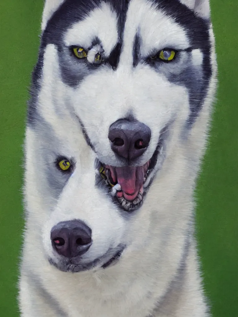 Image similar to portrait painting of a husky wearing a white vest