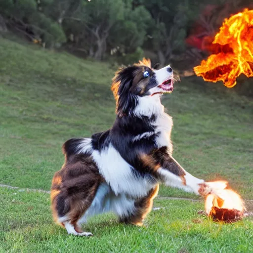 Image similar to australian shepherd casting a fireball