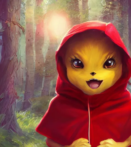 Prompt: an epic fantasy comic book style portrait painting of an extremely cute and adorable pikachu as little red riding hood, unreal 5, daz, hyperrealistic, octane render, cosplay, rpg portrait, dynamic lighting, intricate detail, springtime vibrancy, cinematic