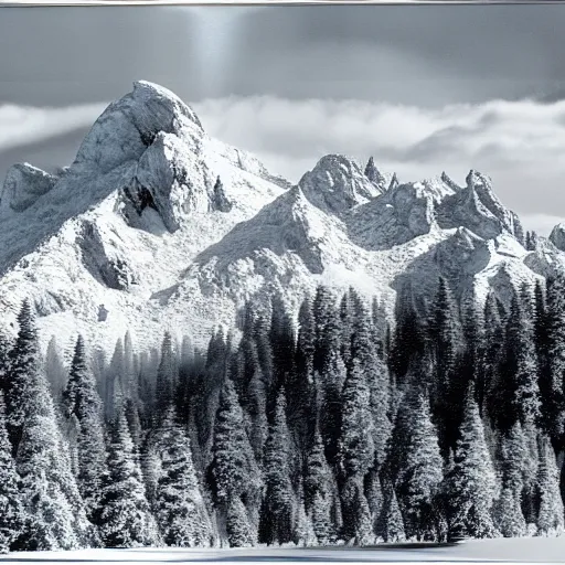 Prompt: snowy mountain range, ansel adams, hyper detailed, photorealistic - w 2 0 4 8