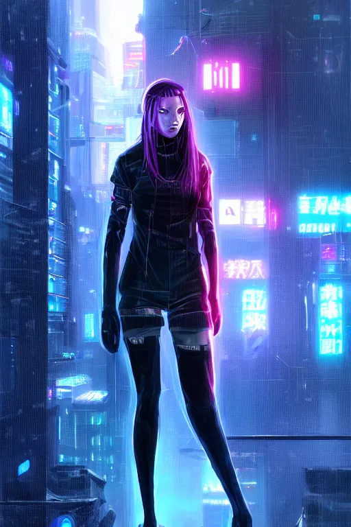 Image similar to portrait futuristic superb cyberpunk young female Summoner, in futuristic stormy heavy snowy thunder flashing tokyo rooftop cyberpunk night, ssci-fi, fantasy, intricate, very very beautiful, elegant, neon light, highly detailed, digital painting, artstation, concept art, soft light, hdri, smooth, sharp focus, illustration, art by tian zi and craig mullins and WLOP and alphonse mucha