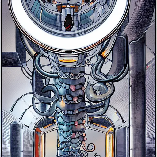 Image similar to robotic Octopus in an airlock, Industrial Scifi, detailed illustration, character portrait, by Martin Grip and Moebius