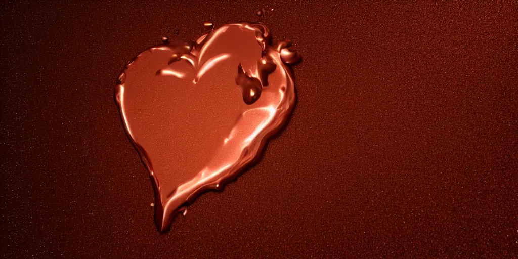 Image similar to rose gold heart dripping liquid against a deep black background, symmetrical, octane render, v-ray, 8k