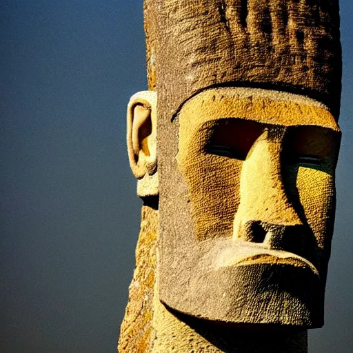 Prompt: national geographic photograph of an Easter island head statue that looks like LeBron James