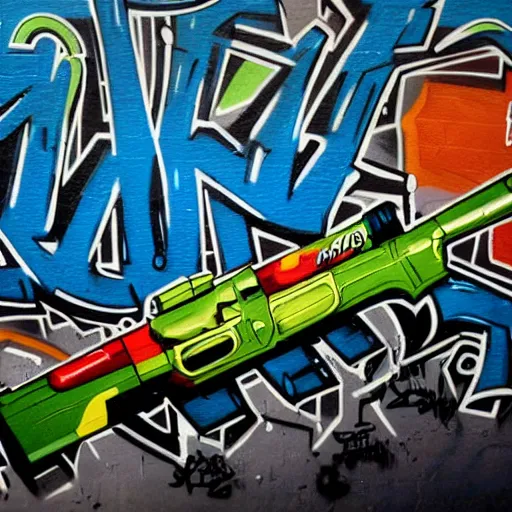 Image similar to a detailed high quality graffiti painting of an m - 1 6.