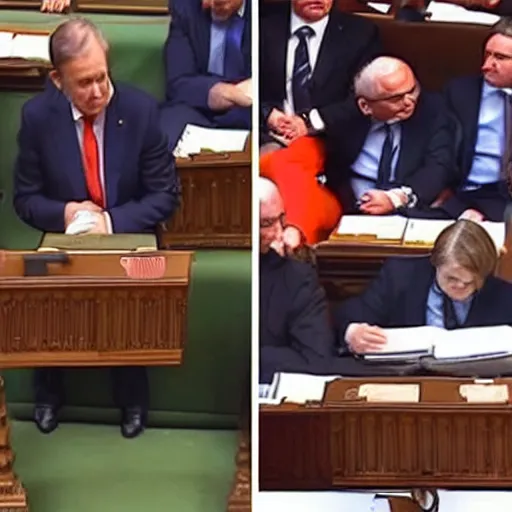 Prompt: Prime Minister's Questions The Leader of the Opposition Asks what the Prime Minister's going to do Slow zoom in on the potato