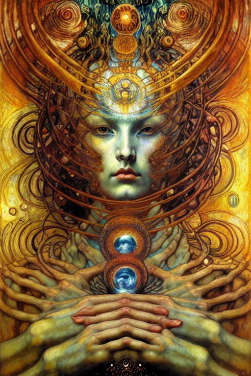 Image similar to Divine Chaos Engine by Karol Bak, Jean Delville, William Blake, Gustav Klimt, and Vincent Van Gogh, symbolist, visionary