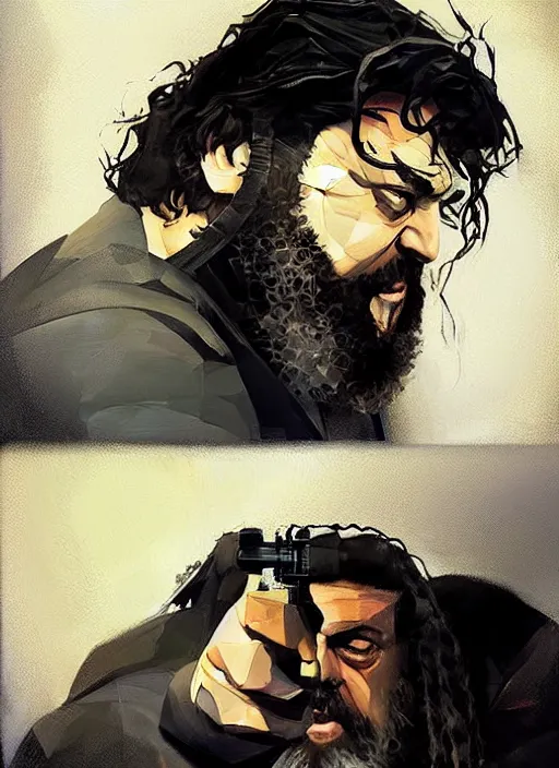 Prompt: low poly playstation 1 hagrid, painting by phil hale, fransico goya,'action lines '!!!, graphic style, visible brushstrokes, motion blur, blurry, visible paint texture, crisp hd image