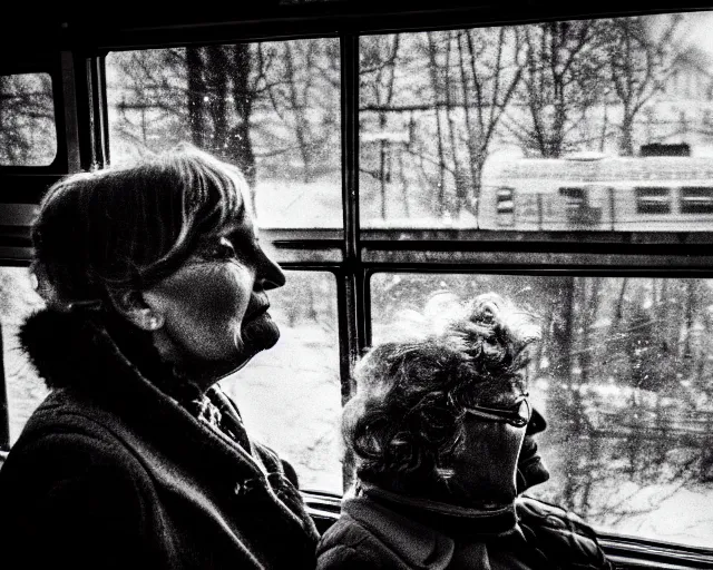 Image similar to a lomography photo of rumble between two grandmoms in soviet train this morning, bokeh,